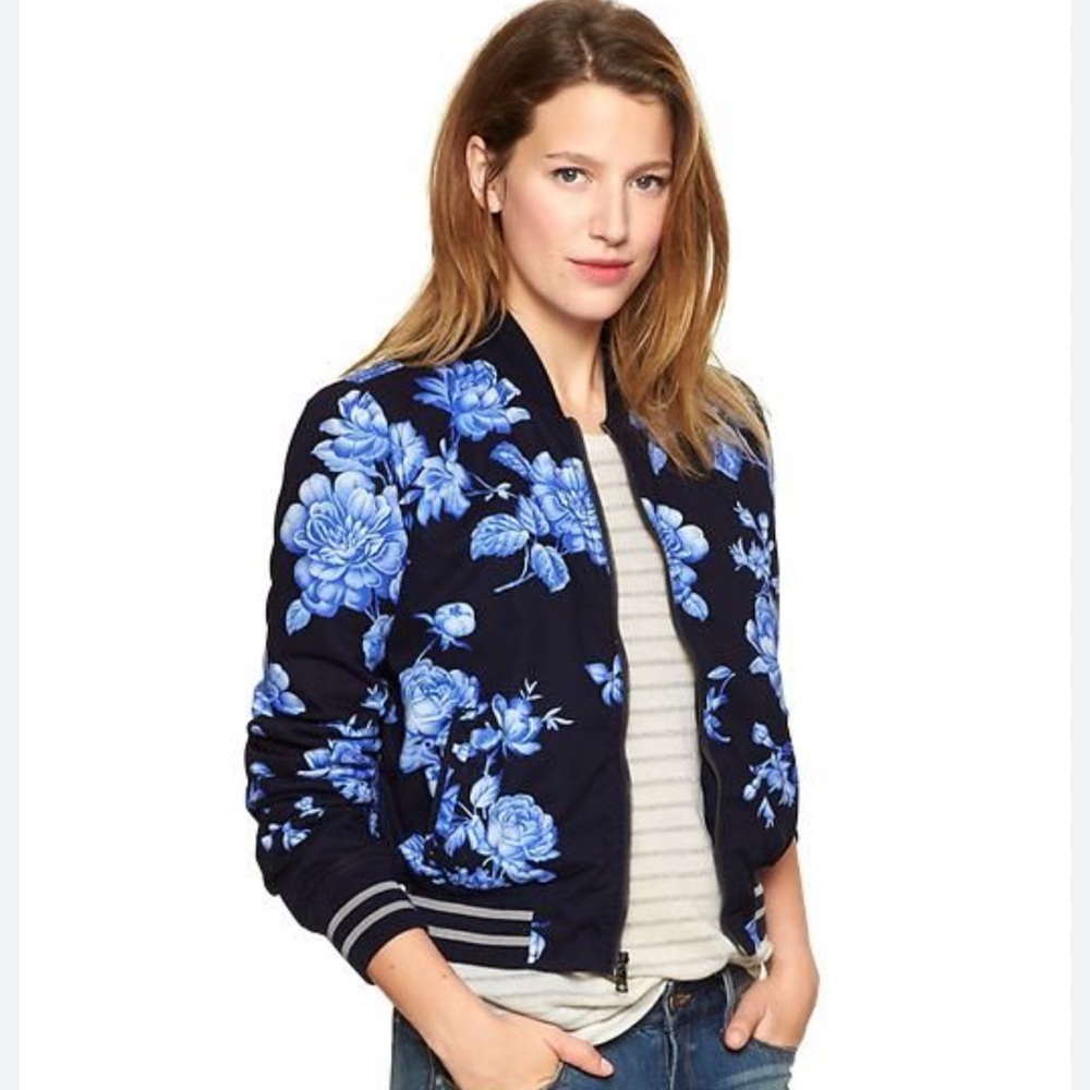 Gap Large Tall Quilted Floral Bomber Jacket - Picture 2 of 6